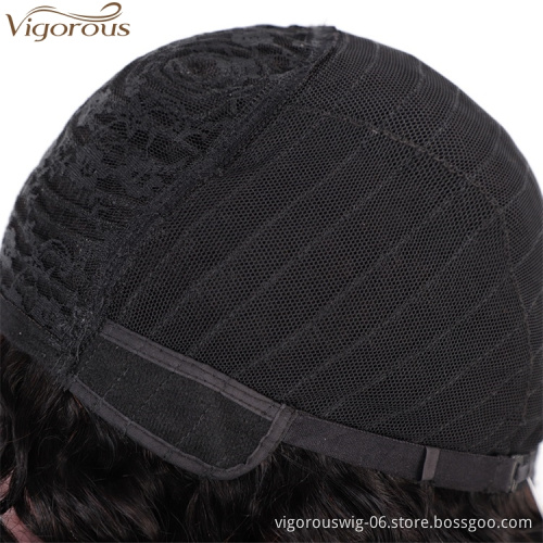 Vigorous Brazilian Wigs Short Deep Curly Human Hair Wigs for Black Women No Lace Short Bob Wig Natural color Side Part
